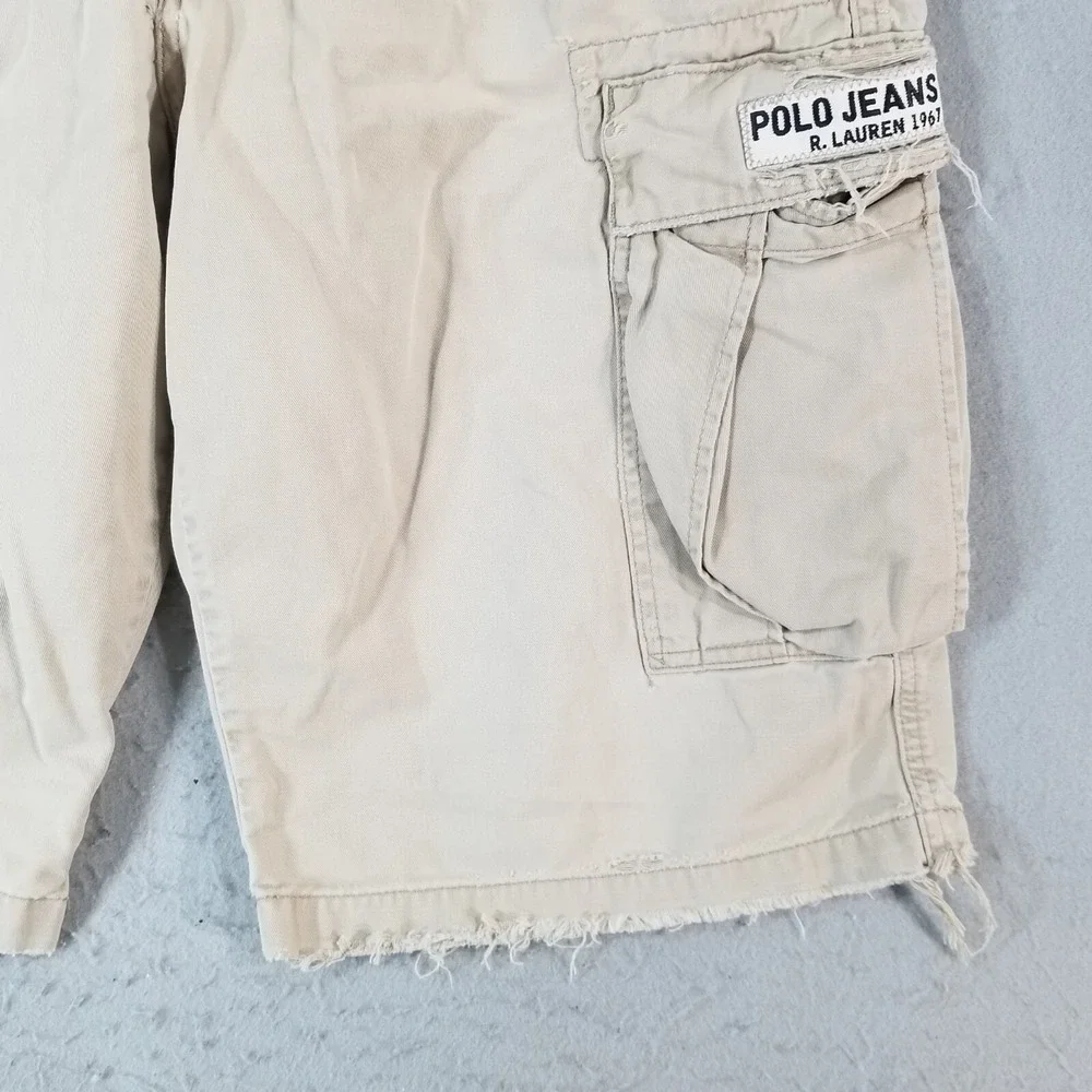 Polo Ralph Lauren cargo shorts men's 34x13.5 beige cotton distressed trashed